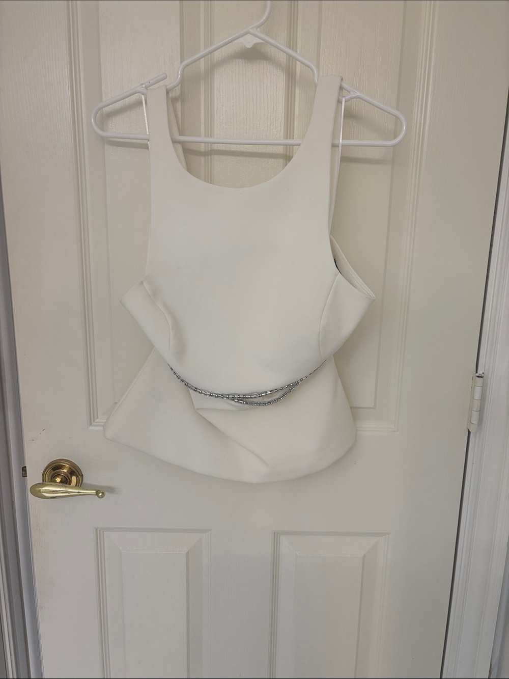 Zara White Beaded-Trim Sleeveless Top
